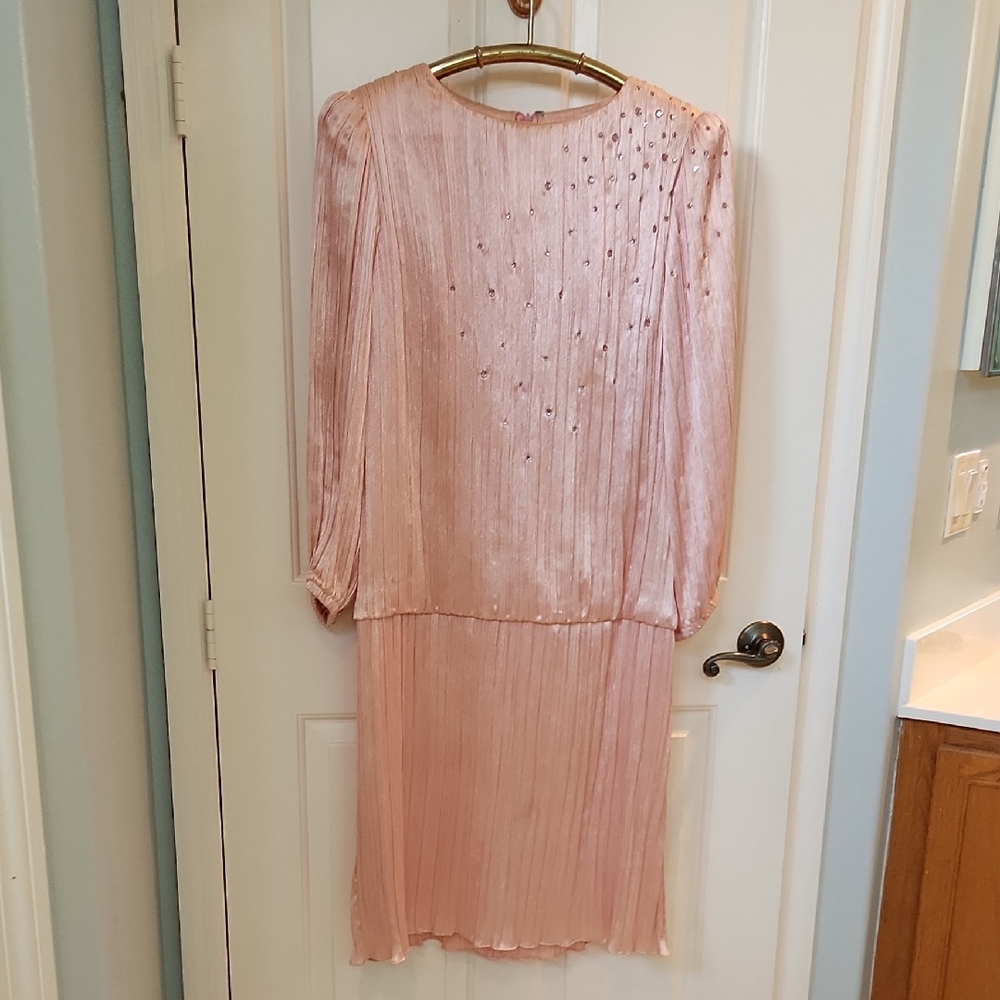 Morton Myles Pink For Pleated Embellished Long Sleeve Dress for Cocktail Events
